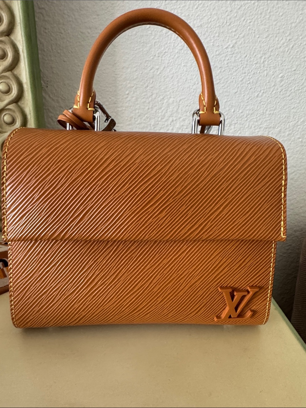 Louis Vuitton Brown Epi Leather Top Handle Satchel with Branded Strap